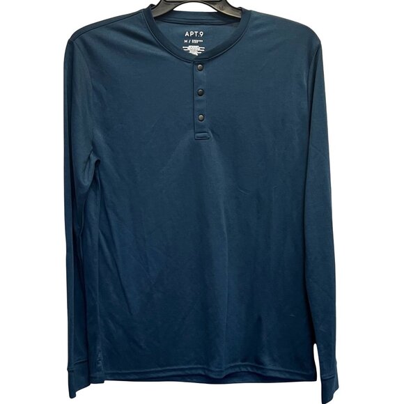 Apt. 9 Premier Flex Henley Shirt Medium Blue Polyester/Nylon - Picture 1 of 3